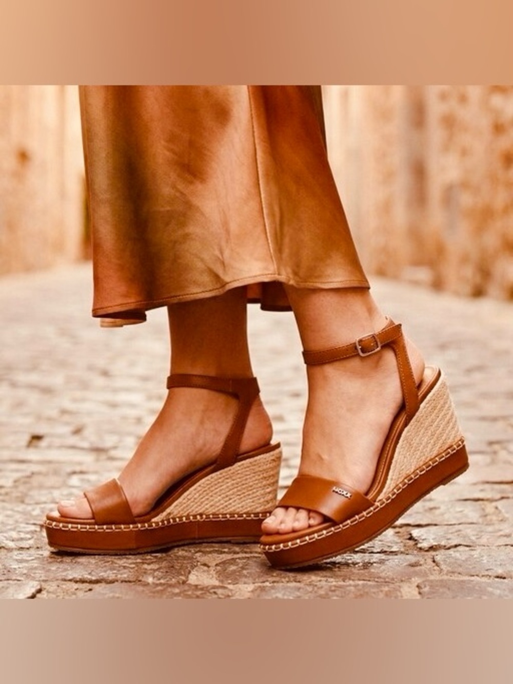 🆕 Mexx Sz 9 Ricky Palace Wedge Espadrilles Sandals in Cognac Open Toe